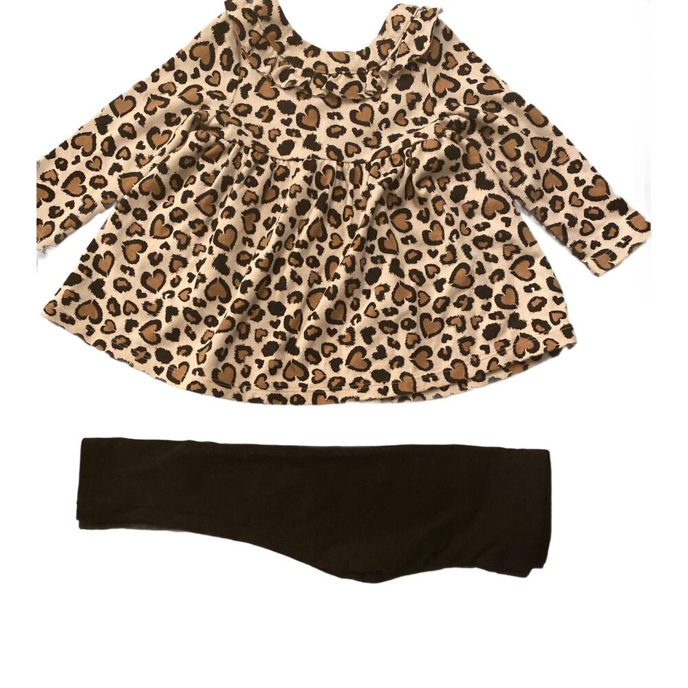 3pc, Baby Cheeta Print Dress, black leggings and Bow Headband Size 12Months - Picture 3 of 8